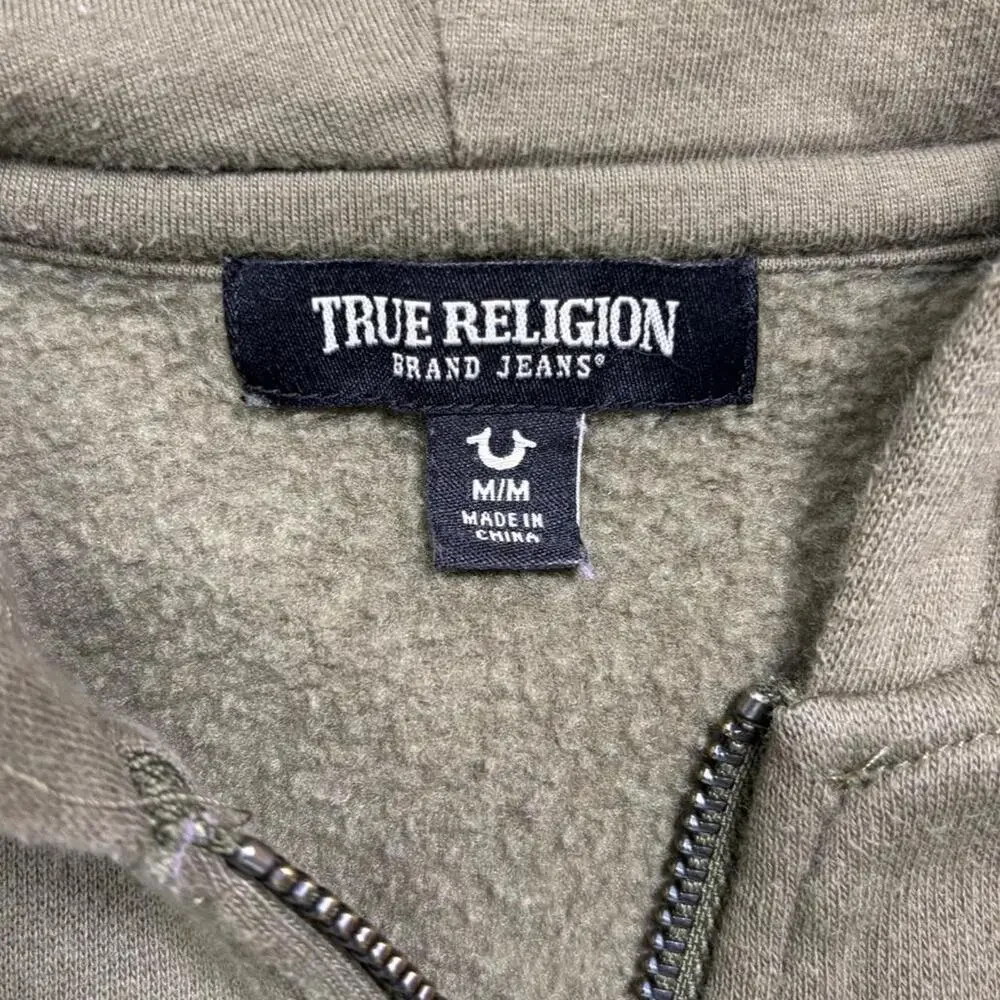 Y2k Brown Babydoll True Religion Zip Up Gemstone Graphic Hoodie